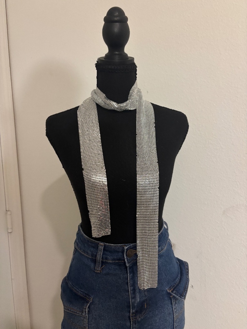 Y2K Style Silver Chain Scarf/Belt